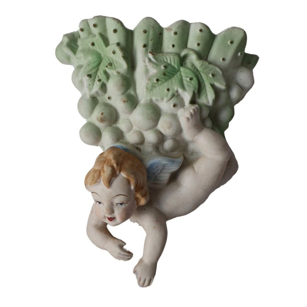 Vintage Occupied Japan Cherub Wall Pocket Planter Bisque